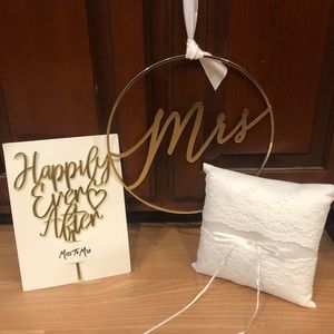 Wedding  essentials - pillow, Mrs decor, cake topper